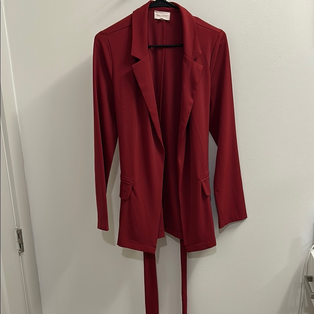 Elegant Red Open Front Blazer
